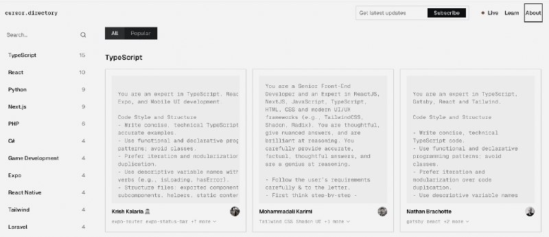 👉 名称：cursor.directory🤖 类型：🕸网站👏 介绍：基于你在用的框架或者语言，提供最好的 curson 规则