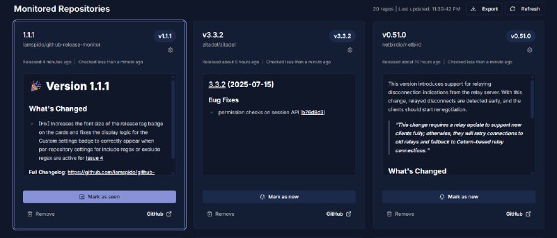 GitHub Release Monitor一个轻量级的工具，用于自动监控 GitHub 仓库的新版本发布