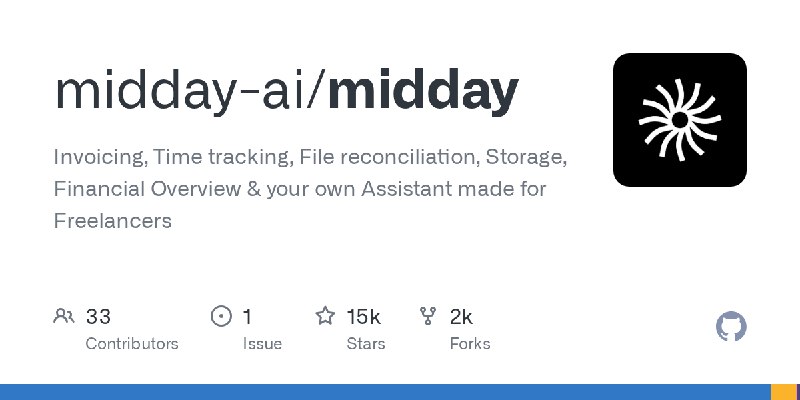 GitHub - midday-ai/midday: Invoicing, Time tracking, File reconciliation, Storage, Financial Overview & your own Assistant made…