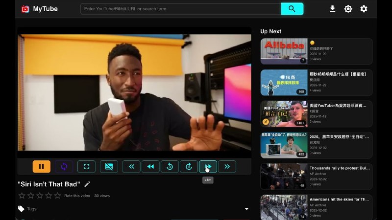 ▎MyTube自架下载器和播放器，适用于YouTube、Bilibili、MissAV和yt-dlp网站
