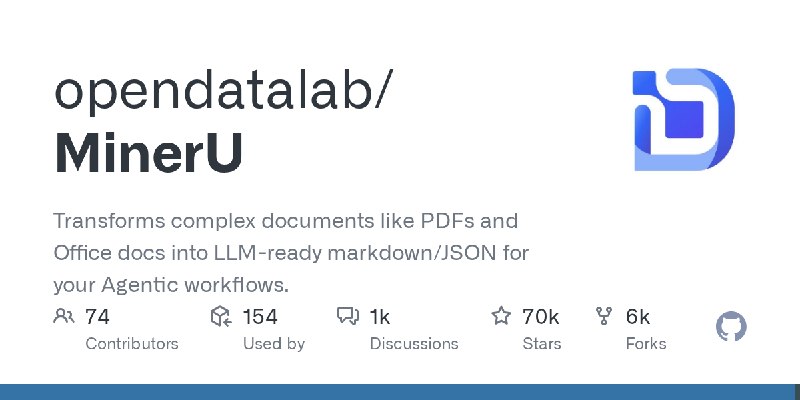 GitHub - opendatalab/MinerU: Transforms complex documents like PDFs and Office docs into LLM-ready markdown/JSON for your Agentic…