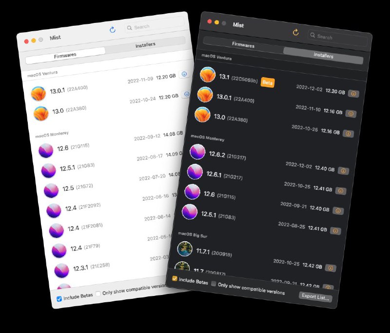 📂 #开源 #软件 #工具📥 MIST▎软件功能: MacOS 安装工具▎软件介绍: 一款自动下载 macOS 固件/安装程序的 Mac 实用程序