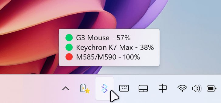 BlueGauge蓝牙设备电量显示与监控工具，可在托盘显示指定蓝牙设备的电量，另支持低电量通知、断开通知、自定义电量图标等功能，日常使用无限鼠标、键盘和耳机的可以体验一下，可能会遇到兼容问题无法使用，免费开源