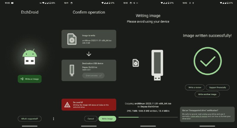 EtchDroid一个开源的 Android 应用，专为在手机上制作操作系统 USB 启动盘而设计