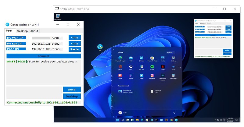 #开源 #远程 #Windows #P2P📷 P2P 远程桌面 - 一款基于 P2P 的 Windows 桌面远程软件⬇️ 下载页面无需安装、无需付费、免费开源，只需要对方 IP 即可开始远程访问，还内置聊天功能