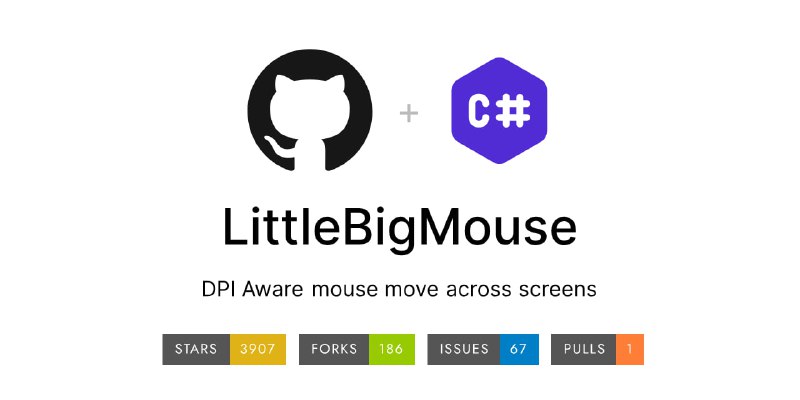 Little Big Mouse一个可在不同 DPI 显示器中移动鼠标的工具，包括水平或垂直的无缝光标移动，并可调整鼠标速度，以保持不同 DPI 显示器之间的一致性，对于涉及 4K 显示器和全高清显示器的设置特别有用，免费开源，适用于 Windows 10 和 11 系统